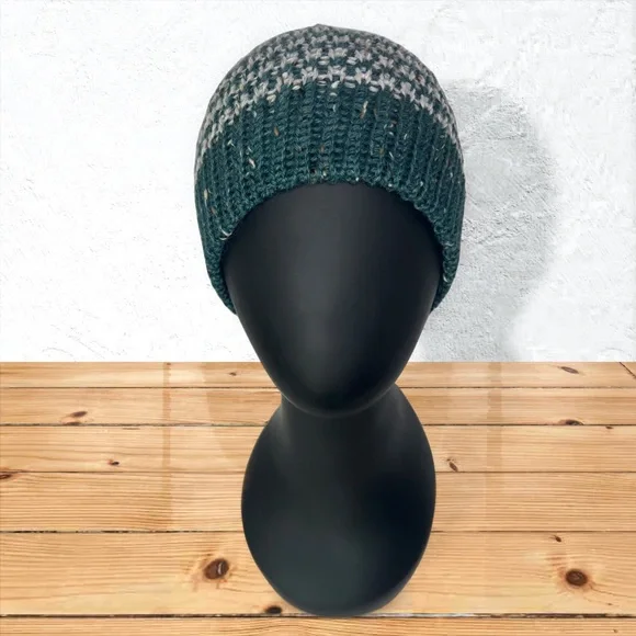 Handmade Alpaca Tweed Striped Knit Beanie Handcrafted Loch Ness w/ Highland Fog - Picture 1 of 10